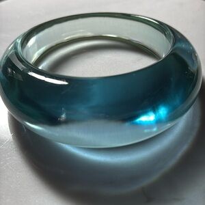 Asymmetrical Aqua ClearLucite Bangle Bracelet
